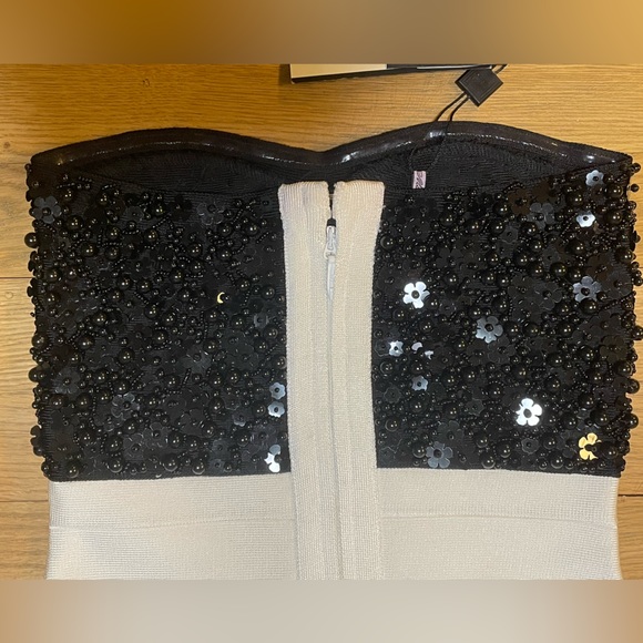 NWT- HERVE LEGER Black & White Strapless Bandage Knit Midi Cocktail Party Dress - Picture 7 of 13